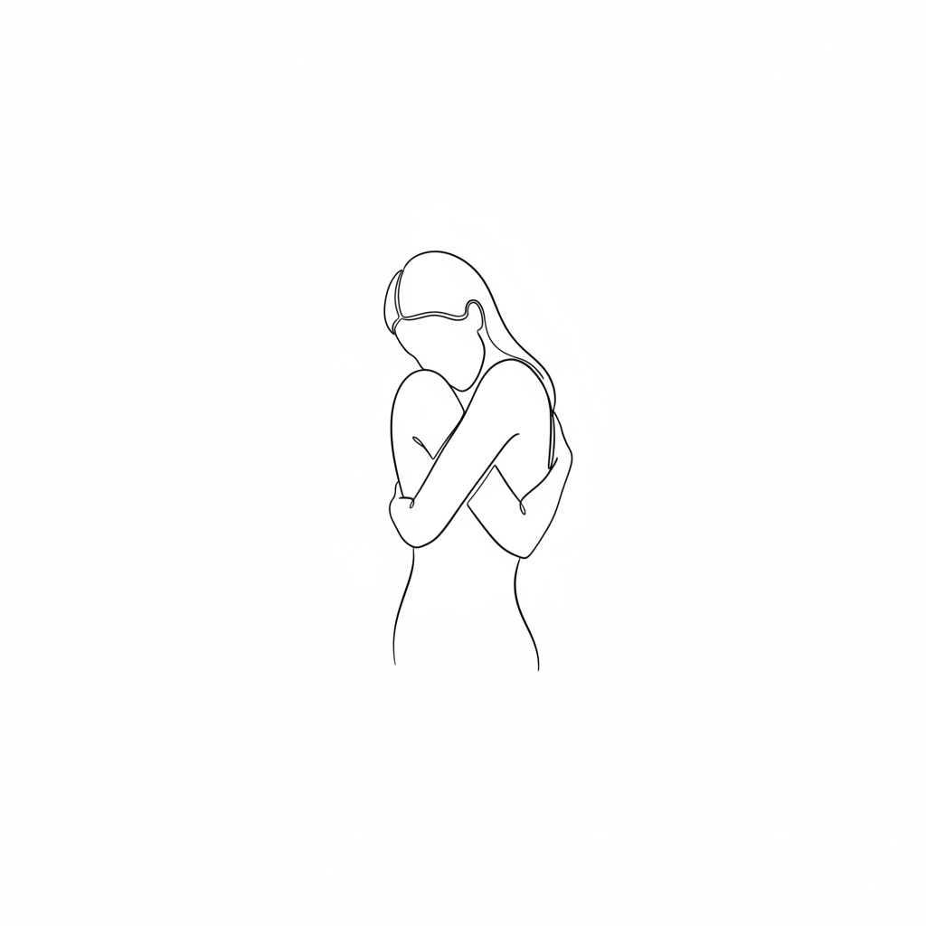 Fine line self-hug illustration
